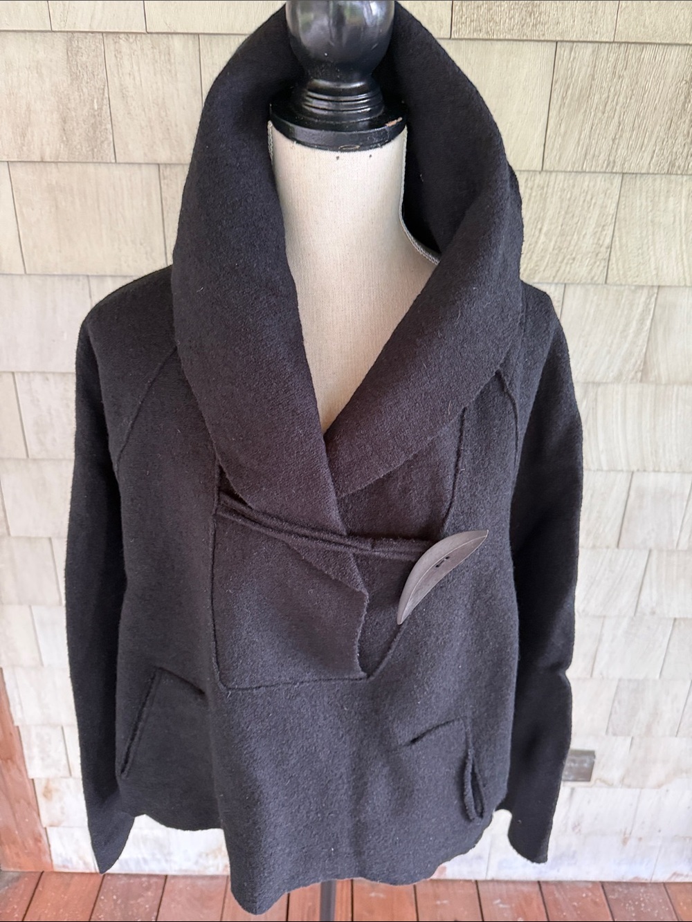OSKA Boiled Wool Black Asymmetrical Jacket Size 2